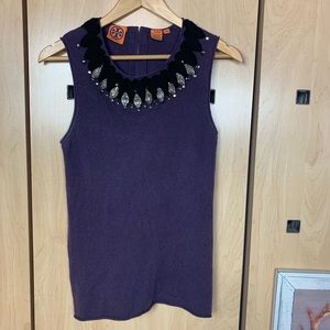 TORY BURCH cashmere jewel neck sleeveless top